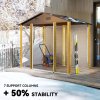 Outsunny 8 x 6ft Metal Garden Shed, House Hut Gardening Tool Storage with Ventilations, Sliding Door, Sloped Roof for Garden, Patio, Brown Wood Effect