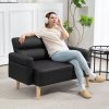 HOMCOM 2 Seater Sofa, Modern Faux Leather Couch Settee, Upholstered Small Sofa Loveseat with Wood Legs, Side Pocket for Living Room, Bedroom, Office, Black