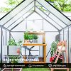 Outsunny Polycarbonate Greenhouse, Small Greenhouse with Adjustable Roof Vent, Garden Green House with Galvanised Base, Sliding Door and Rain Gutter, 190 x 190 x 200 cm, Grey