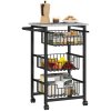 HOMCOM 3-Tier Kitchen Island on Wheels, Rolling Kitchen Storage Trolley with 3 Pull-Out Mesh Baskets, Mobile Utility Serving Cart, Light Grey