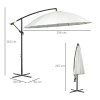 Outsunny 3(m) Cantilever Shanghai Parasol Garden Hanging Banana Sun Umbrella with Crank Handle, 18 Sturdy Ribs and Cross Base, White