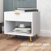 HOMCOM Bedside Table, Bedside Cabinet With Drawer and Open Compartment, Nightstand With Handle for Bedroom, Living Room, White