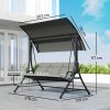Outsunny 3 Seater Garden Swing Seat Swing Chair with Adjustable Canopy, Removable Cushion and Coffee Tables for Outdoor Patio Garden Dark Grey