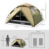 Outsunny Camping Tent, 3-4 Man Family Dome Tent, 2000mm Waterproof, with Carry Bag and Top Hook, for Fishing Hiking Festival, Quick Setup, Dark Green