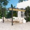 Outsunny 3 x 4m Pergola with Retractable Roof, Aluminium Frame Garden Gazebo Canopy Outdoor Sun Shade Shelter for Grill, Patio, Deck, Khaki