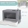 PawHut Cat Litter Tray with Hood Cat Litter Box with Brush, Front Entry, Top Exit, Removable Tray, Scoop, 48.5 x 38 x 36.5cm - Grey