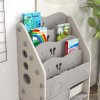 AIYAPLAY Kids Storage Units, Toy Organiser with 2 Storage Boxes, 4 Tier Bookshelf, Cabinet, for Playroom, Bedroom, Kid Room, Living Room, 67 x 29 x 98cm, Light Grey