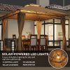 Outsunny 3 x 3 m Garden Gazebo, Double Roof Metal Gazebo with Curtains and Solar-Powered LED Lights, Outdoor Canopy Shelter for Patio, Deck, Brown