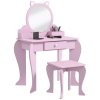ZONEKIZ Kids Dressing Table, Kids Vanity Table, Girls Dressing Table with Mirror, Stool, Drawer, Storage Boxes, Cat Design, for Ages 3-6 Years - Pink