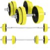 HOMCOM 20KGS 2-In-1 Dumbbell & Barbell Adjustable Set Strength Muscle Exercise Fitness Plate Bar Clamp Rod Home Gym Sports Area, Yellow