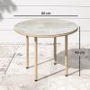 Outsunny Round Small Garden Table, 60cm Outdoor Side Table with Faux Marble Tempered Glass Top, Steel Frame for Garden Patio Balcony, Beige