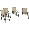 Outsunny Set of 4 Folding Garden Chairs, Metal Frame Garden Chairs Outdoor Patio Park Dining Seat with Breathable Mesh Seat, Light Brown