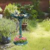 Outsunny 81cm Tall Bird Bath with 2 Decorative Birds, Vintage Style Birdbath with Flower Planter Base, Bird Bath Bowl for Garden, Green