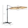 Outsunny 3(m) Patio Offset Parasol Roma Umbrella Cantilever Hanging Sun Shade Canopy Shelter Tilt 360 Rotation with Aluminium Frame Hand Crank Cross Base, Beige