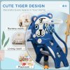 AIYAPLAY Kids Slide 3 in 1 Freestanding Toddler Slide with Climber, Basketball Hoop, Basketball, Tiger-Themed for Ages 18-36 Months - Blue