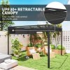Outsunny 3 x 3(m) Garden Pergola with Retractable Roof Canopy, Aluminium Pergola Kit Gazebo with Roller Shade, UPF30+ Sun Shade Shelter for Porch, Dark Grey