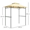 Outsunny 2.4 x 1.5 m (8' x 5') Grill Gazebo Canopy with LED Lights, Double Tiered Outdoor BBQ Gazebo Shelter with 2 Side Shelves, Storage Basket and Hooks for Garden, Barbecue, Picnic, Beige