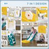 AIYAPLAY Kids Slide, 7 in 1 Toddler Slide for Indoor Use, with Basketball Hoop, Climber, Telescope, Tunnel, Steering Wheel, platform Aisle, Storage Basket, for Ages 1-3 Years, Yellow