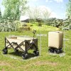 Outsunny 110L Festival Trolley on Wheels, Folding Camping Trolley Cart with Telescopic Handle, Carry Bag and All-Terrain Big Wheels, for Garden, Beach, Fishing, Black, Khaki