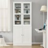 HOMCOM Modern Bookcase with Glass Doors, Display Storage Cabinet with Adjustable Shelves for Living Room, Study, Office