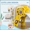 AIYAPLAY Kids Slide 3 in 1 Freestanding Toddler Slide with Climber, Basketball Hoop, Basketball, Lion-Themed for Ages 18-36 Months - Yellow