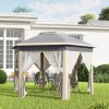 Outsunny 3 x 4m Garden Gazebo Hexagon Pop Up Gazebo Party Tent Canopy Double Roof Instant Shelter with Netting and Carry Bag for Outdoor Patio, Khaki
