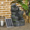 Outsunny Solar Powered Garden Water Feature with LED Lights and Pump, 4 Tier Cascading Water Fountain for Indoor/Outdoor, Stacked Stone Rock Waterfall Ornament, 57cm Height, Dark Grey