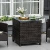 Outsunny Patio PE Rattan Side Table, Square Outdoor Coffee Table w/ Tempered Glass Top, Mixed Brown