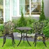 Outsunny 3 Piece Garden Bistro Set, Cast Aluminium Outdoor Furniture Set with Umbrella Hole for Balcony, Porch, Patio, Bronze Tone