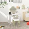 ZONEKIZ Dressing Table with Mirror and Stool, Kids Vanity Table with Drawer, Storage Boxes, Beauty Flower Design Girls Dressing Table for Ages 3-6 Years - White