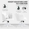 HOMCOM Computer Desk Chair, Armless Makeup Vanity Chair with Shell Back, Bow Pillow, Height Adjustable, Swivel Wheels for Home, Bedroom, White