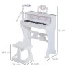 HOMCOM 37 Keys Kids Piano Mini Electronic Keyboard Light Kids Musical Instrument Educational Game Children Grand Piano Toy Set w/Stool & Microphone & Music Stand (White)