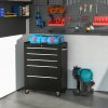 HOMCOM 5-Drawer Lockable Steel Tool Storage Cabinet with Wheels Handle 2 Keys Organisation Box Unit Chest Garage DIY Workshop Trolley Black