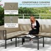 Outsunny 5 Seater Garden Corner Sofa Set, 4 Pieces Metal Garden Furniture Set with Loveseats, Glass Top Coffee Table, Breathable Mesh Pocket, Outdoor Conversation Furniture with Cushions, Khaki