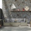 Outsunny 7 Pieces Rattan Garden Furniture Set, 6 Seater Garden Corner Sofa with Wide Seat, Cushions and Glass Top Table, Sectional Outdoor Furniture Conservatory Set for Patio, Light Brown
