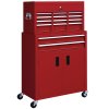 HOMCOM Tool Chest, Metal Tool Cabinet on Wheels with 6 Drawers, Pegboard, Top Chest and Roller Cabinet Combo, 61.6 x 33 x 108cm, Red