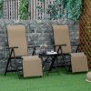 Outdoor Reclining Garden Chair Set of 2, 10-Position Adjustable Folding Sun Lounger Zero Gravity Chairs with Texteline Seat, Armrests and Footrest for Patio, Beige