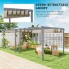 Outsunny 3 x 3(m) Garden Pergola with Retractable Roof Canopy and Wood Grain Aluminium Frame, Outdoor Gazebo Pergola Kit, UPF30+ Sun Shade Shelter for Deck, Porch, Grey