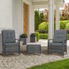 Outsunny 3 Pieces Rattan Bistro Set with Furniture Cover, Wicker Garden Furniture Set, Glass Top Coffee Table and Chairs with Cushions for Outdoor, Patio, Balcony, Grey