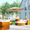 Outsunny 3(m) Cantilever Roma Parasol Garden Sun Umbrella Outdoor Patio with 360 Rotation Crank & Tilt Aluminium Frame LED Solar Light Cross Base, Brown