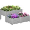 Outsunny Set of 4 26L Garden Raised Bed Elevated Patio Flower Plant Planter Box PP Vegetables Planting Container, Grey