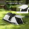 Outsunny 3-4 Man Camping Tent, Tunnel Tent with Bedroom, Living Room and Porch, 2000mm Waterproof, Portable with Bag, for Fishing Hiking Festival, Green
