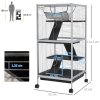PawHut Small Animal Cage with Wheels Pet Home for Chinchillas Ferrets Kittens, with Hammock, 4 Platforms, Removable Tray, Light Grey