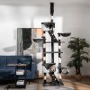 PawHut Floor to Ceiling Cat Tree, 240-260cm Adjustable Height Kitten Tower with Scratching Posts, Cat Houses, Ramps, Hammocks, Toy Balls, Tunnel for Indoor Use - White