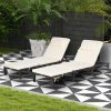 Outsunny Rattan Sun Lounger Set of 2, 5-Level Adjustable Garden Lounger Recliner with Cushion and Headrest, Outdoor Reclining Sunbed, Steel Frame Garden Chair for Patio, Beach, Terrace, Cream White