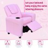 HOMCOM Kids Recliner, PU Leather Kids Armchair, Child Chair, Toddler Armchair with Adjustable Backrest, Footrest, Padded Headrest, Cup Holder, Pink