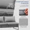 Outsunny 4 Seater Rattan Corner Sofa Set, Wicker Rattan Garden Furniture Set with Loveseats, Tables, Cushions for Outdoor, Patio, Grey