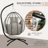 Outsunny Outdoor Swing Chair with Thick Padded Cushion, Patio Hanging Egg Chair with Metal Stand, Foldable Basket, Cup Holder, Rope Structure for Indoor & Outdoor, Grey