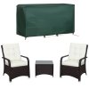 Outsunny 3 Pieces Rattan Bistro Set with Furniture Cover, Wicker Garden Furniture Set, Glass Top Coffee Table and Chairs with Cushions for Outdoor, Patio, Balcony, Cream White