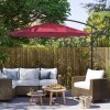Outsunny 3(m) Garden Banana Parasol Hanging Cantilever Umbrella with Crank Handle and Cross Base for Outdoor, Sun Shade, Wine Red